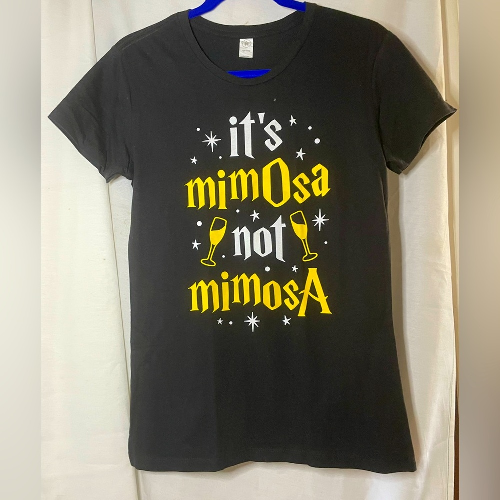 NWOT Air Waves Graphic Harry Potter Black Tee "It's MimOsa not MimosA" Size M